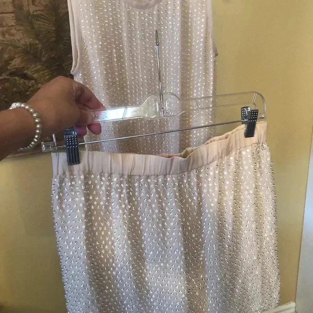 L’AGENCE Beaded Top & Mini Skirt Size Medium. Champagne color. So cute. - Picture 13 of 15
